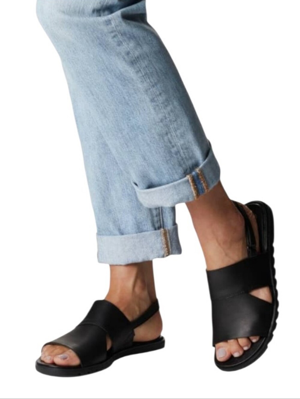 Sorel Women's Ella II Black Leather Strap Sandals Size 7.5M
